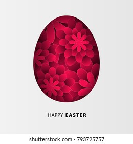 Greeting card with Happy Easter - with  flower Easter Egg on white background. design illustration