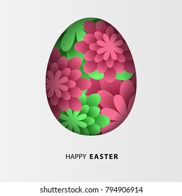 Greeting card with Happy Easter - with  flower Easter Egg  on white background. design illustration