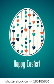 Greeting card "Happy Easter!", pattern of stylized hearts on threads in an Easter egg