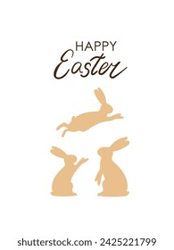 Greeting card, "Happy Easter", pre-made design of a flyer, banner, poster, vector illustration on a white background, Easter bunnies and lettering