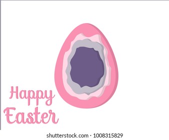 Greeting card with Happy Easter - with white paper Easter rabbit. Funny Bunny. Easter Bunny. Easter Egg