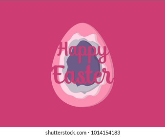 Greeting card with Happy Easter - with white paper Easter rabbit. Funny Bunny. Easter Bunny. Easter Egg