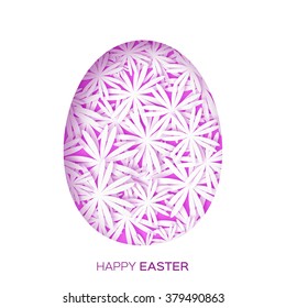 Greeting card with Happy Easter - with white flower Easter Egg on white background. Vector design illustration