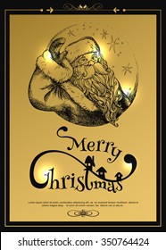 Greeting card with happy face santa. Vector illustration