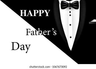 Greeting card "Happy Father's Day". On the day of the Holy Father. Vector background with a bow tie, black suit. Elegant template.
