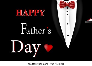 Greeting card "Happy Father's Day". On the day of the Holy Father. Vector background with a bow tie, black suit. Elegant template.
