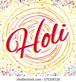 Greeting Card for Happy Holi Spring Festival with Sample Text. Vector llustration of Colorful Gulaal or Powder Color