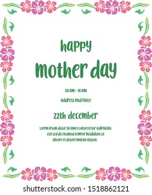 Greeting card happy mother day, with vintage colorful flower frame. Vector