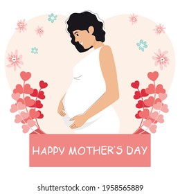 Greeting card. Happy Mother's Day. Pregnant woman. Vector illustration with character.