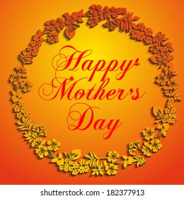 Greeting card Happy Mother's Day.Sunny yellow and bright red color.Vector Version