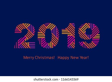 Greeting card. Happy New Year 2019. Merry Christmas. Vector.