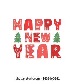 Greeting card - Happy New Year. Hand draw lettering illustration 