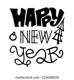 
Greeting card Happy New Year. Black letters on a white background.