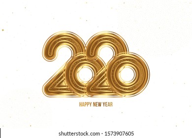 Greeting card for Happy New Year with golden sign 2020 on a white background. Flat vector illustration EPS10