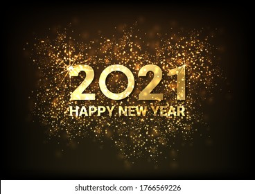 Greeting card Happy New Year 2021. Beautiful Square holiday web banner or billboard with text Happy New Year 2021 on the background of fireworks. - Vector