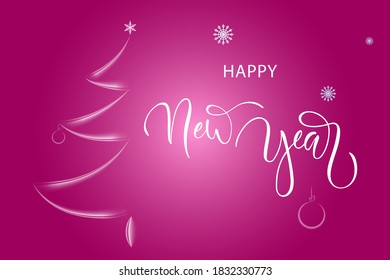 Greeting card with Happy New Year hand lettering calligraphy text. Holiday banner Vector 10 EPS