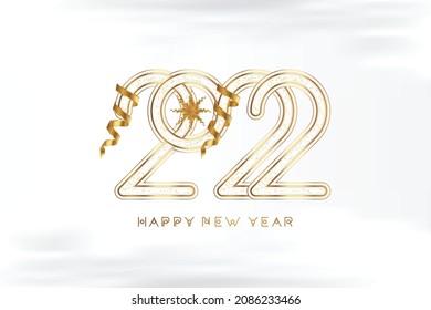 Greeting card for Happy New Year with golden sign 2022 on a white background. Flat vector illustration EPS10.