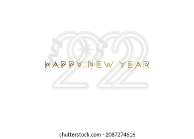 Greeting card for Happy New Year with golden sign 2022 on a white background. Flat vector illustration EPS10.