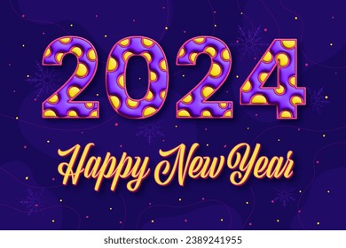 Greeting card Happy New Year 2024. Beautiful holiday web banner on festive blue background