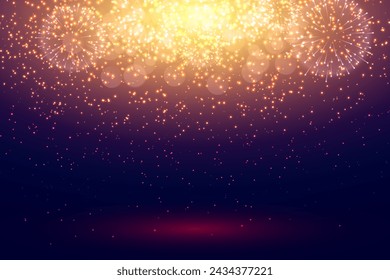 Greeting card Happy New Year. holiday web banner, billboard. Firework sparkling with light on night sky.Explosion. Eps10