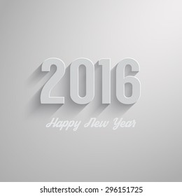 Greeting card Happy New Year 2016 text with long shadow. Vector illustration