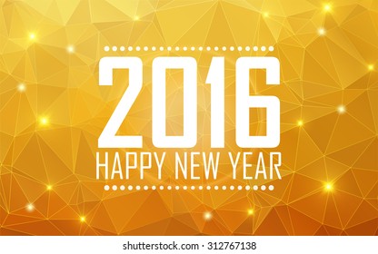 Greeting card Happy New Year 2016. Polygonal background, stars, holiday, shine. Vector illustration