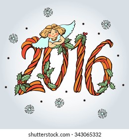 Greeting card Happy New Year 2016. Vector illustration. Illustration for greeting cards, invitations, and other printing projects.