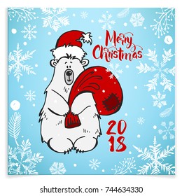 Greeting card Happy new year and Merry Christmas with beer. Lettering Merry Christmas and Happy New Year
