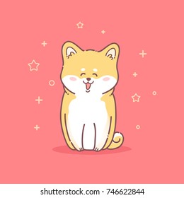 Greeting card Happy New Year. Vector illustration of a hussy dog. A sweet animal, a smile and a laugh. You can use for invitations, prints of clothes, patterns and banners.