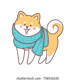Greeting card Happy New Year. Vector illustration of a hussy dog. Cute animal will give joy and good mood. You can use for invitations, prints of clothes, patterns and banners.