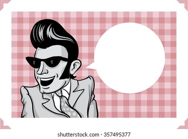 Greeting card with happy rockabilly guy