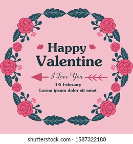 Greeting card happy valentine with pink rose flower of blossom and beautiful. Vector