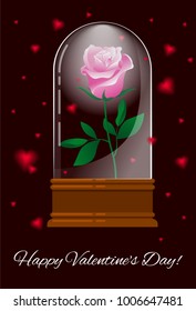 Greeting Card Happy Valentine's Day With A Rose In A Glass Case
