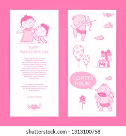 greeting card happy valentine's day with cartoon illustration, poster or banner design vector