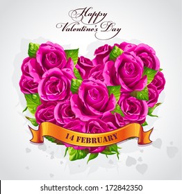 Greeting card Happy Valentine's Day with a heart of roses