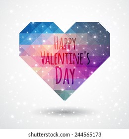 Greeting card Happy Valentine's Day with a heart space of triangles on a gray background