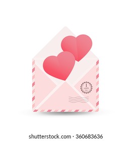 greeting card happy Valentine's day - the open envelope with a heart and stamp with the inscription I love you