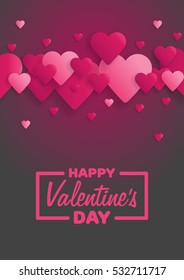 Greeting Card Happy Valentine's Day. Lettering with hearts on the background. Vector illustration.