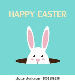 Greeting card of happy white easter rabbit or bunny  - Vector illustration