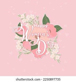 Greeting Card Happy Women's Day with flower background. vector illustration