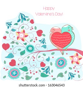 Greeting card with heart and birds