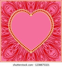 Greeting card with heart and floral ornament. Template For Valentine's Day. Vector Illustration. For Greeting Card, Invitation Or Posters