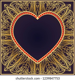 Greeting card with heart and floral ornament. Template For Valentine's Day. Vector Illustration. For Greeting Card, Invitation Or Posters