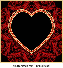 Greeting card with heart and floral ornament. Template For Valentine's Day. Vector Illustration. For Greeting Card, Invitation Or Posters