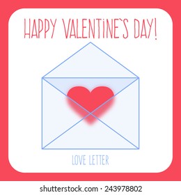 Greeting card with heart in the letter and text happy valentine's day. Vector illustration