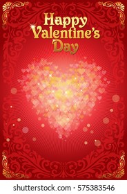 Greeting card with heart made up of sequins, in vintage style.