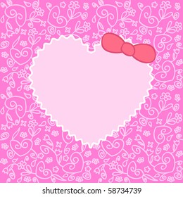 greeting card with heart over floral ornament