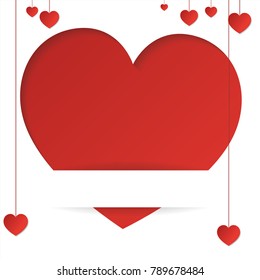 Greeting card with heart in paper style with little decoration around and space for text