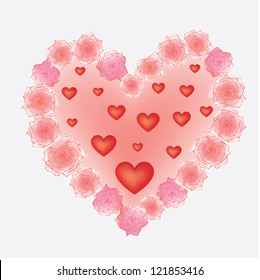 Greeting card with heart and a rose in girlish style