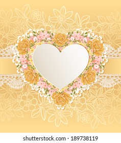 Greeting card with heart shape. Floral background.